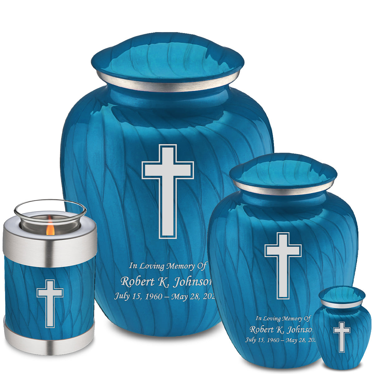 Keepsake Embrace Pearl Racing Blue Simple Cross Cremation Urn