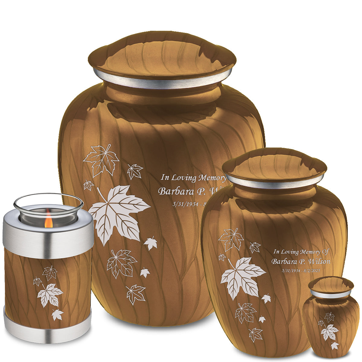 Adult Embrace Pearl Gold Falling Leaves Cremation Urn