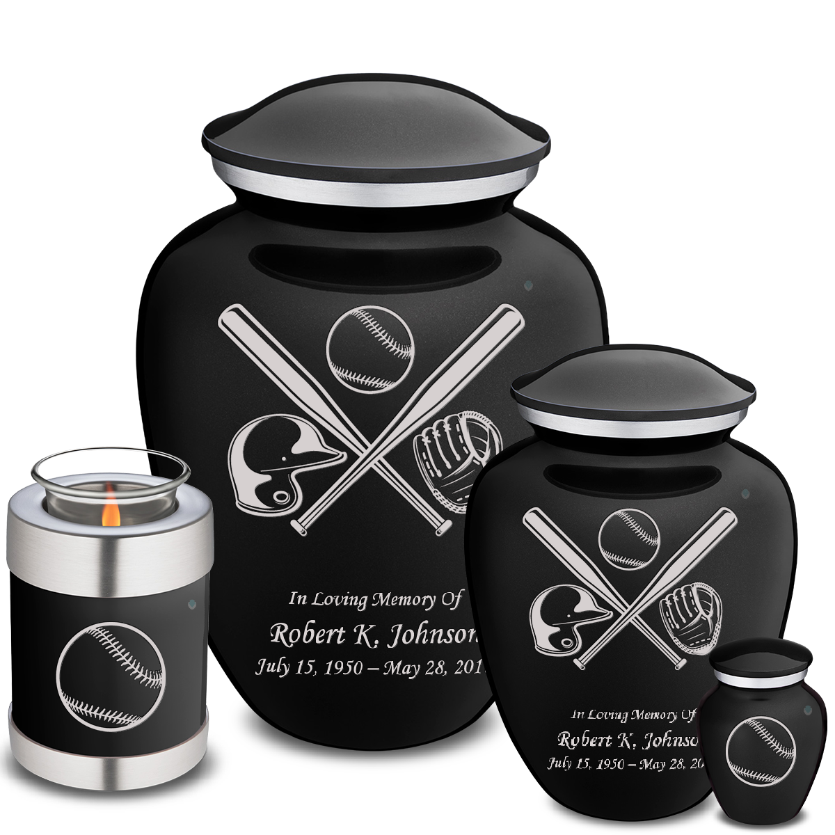 Medium Embrace Black Baseball Cremation Urn