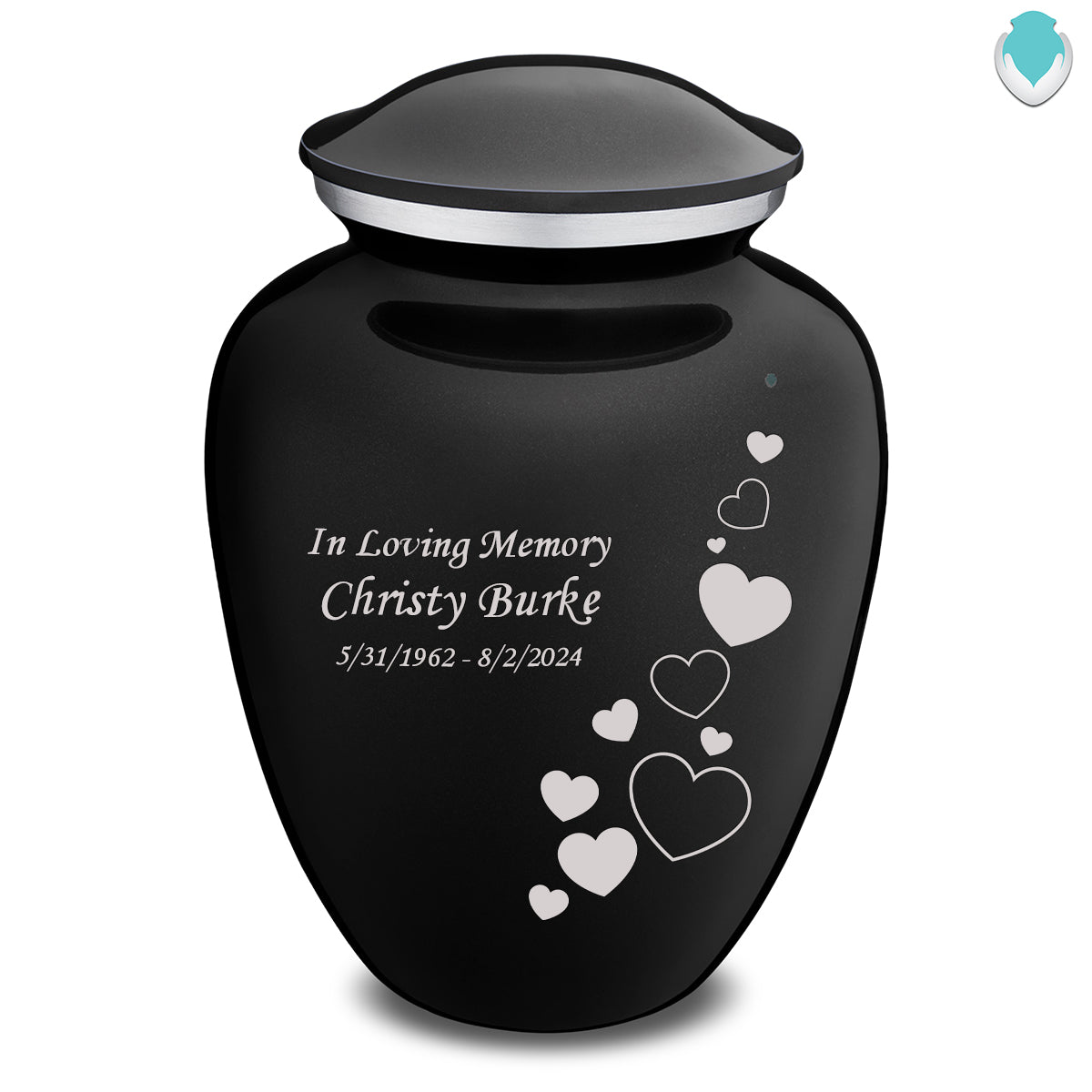 Adult Embrace Black Floating Heart Cremation Urn
