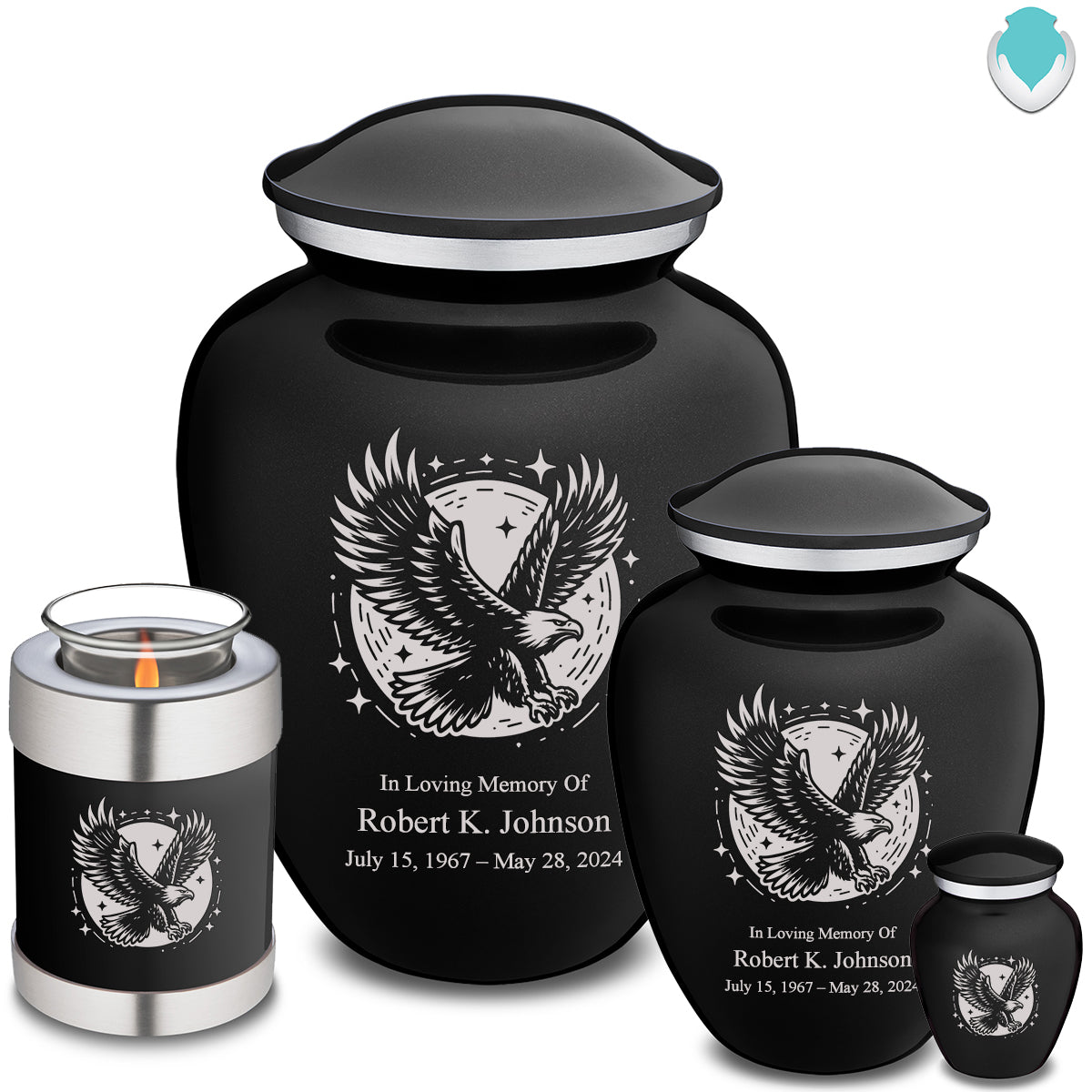 Medium Embrace Black Flying Eagle Cremation Urn
