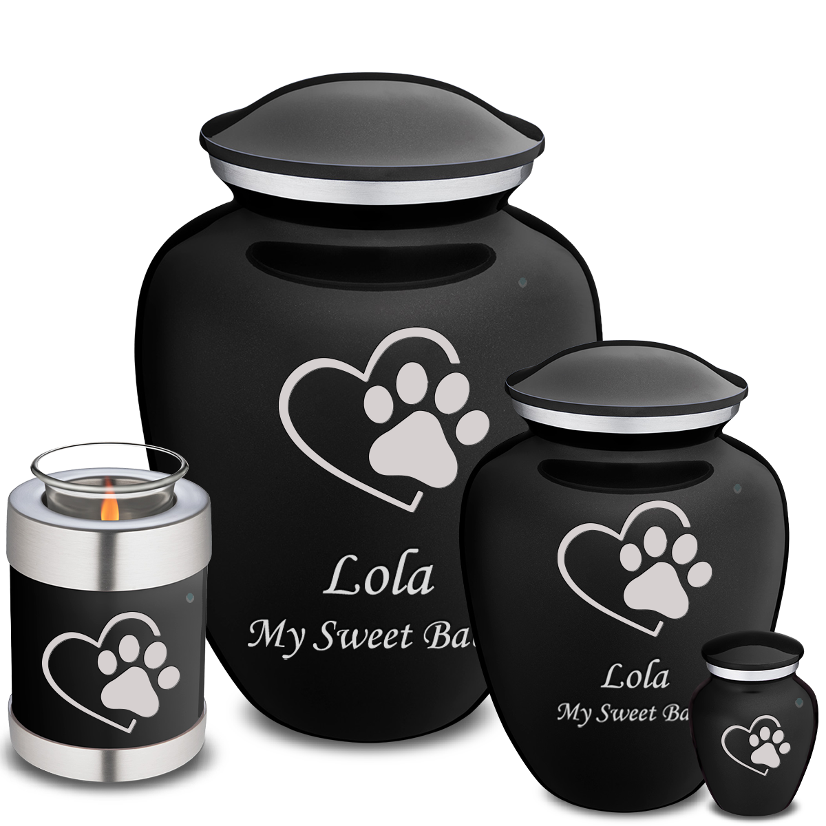 Large Embrace Black Single Paw Heart Pet Cremation Urn