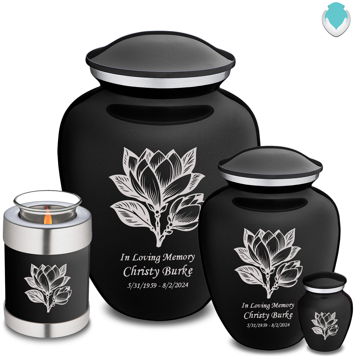 Medium Embrace Black Magnolia Flower Cremation Urn