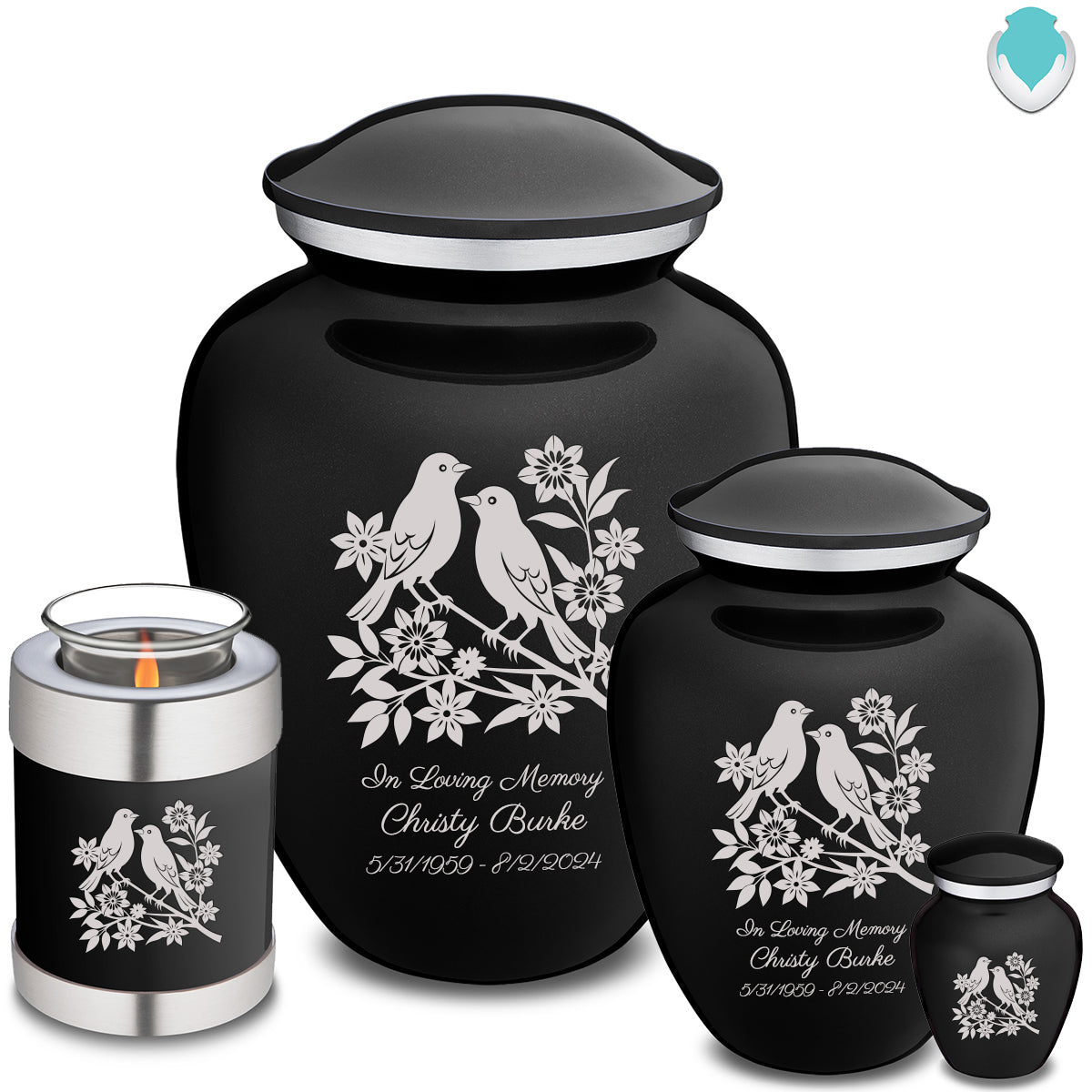 Keepsake Embrace Black Songbirds Cremation Urn