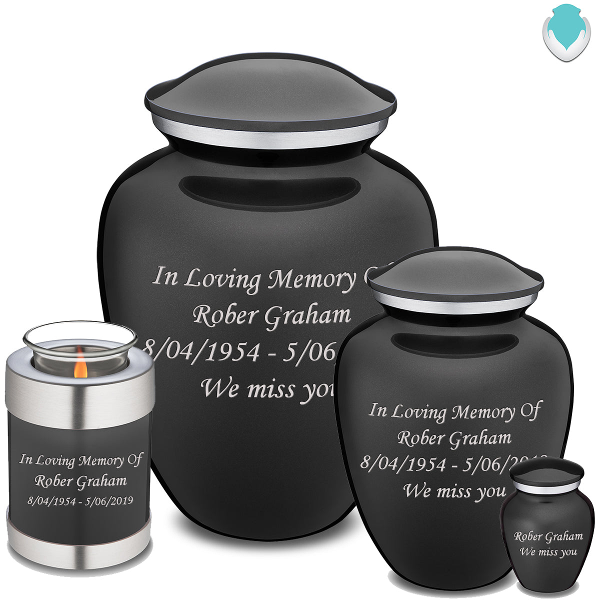 Candle Holder Embrace Charcoal Custom Engraved Text Cremation Urn