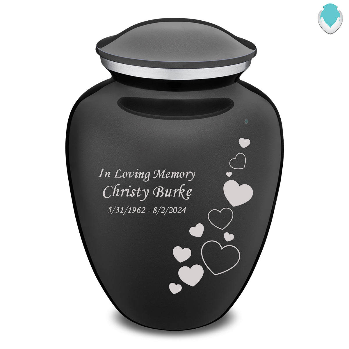 Adult Embrace Charcoal Floating Heart Cremation Urn