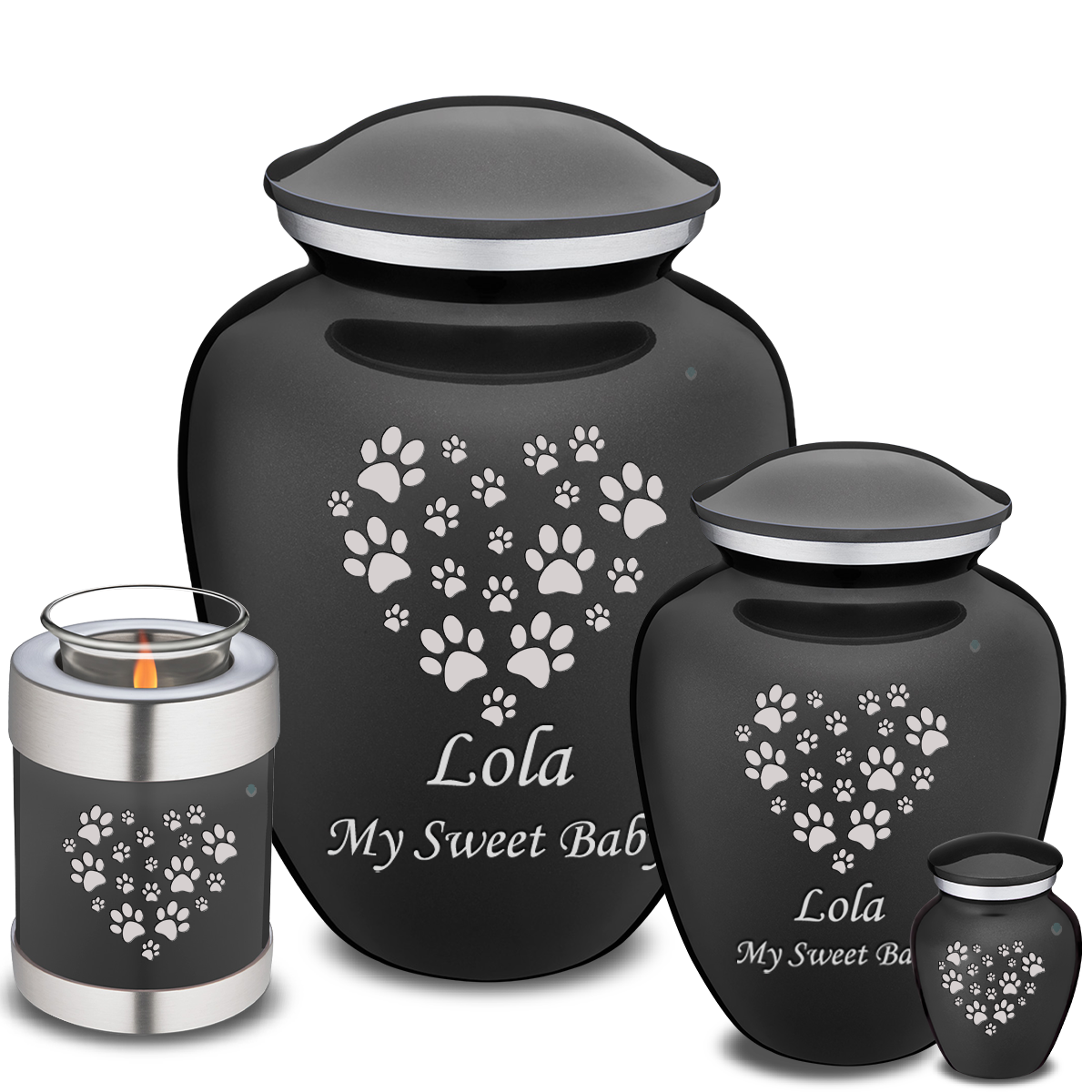 Large Embrace Charcoal Heart Paws Pet Cremation Urn