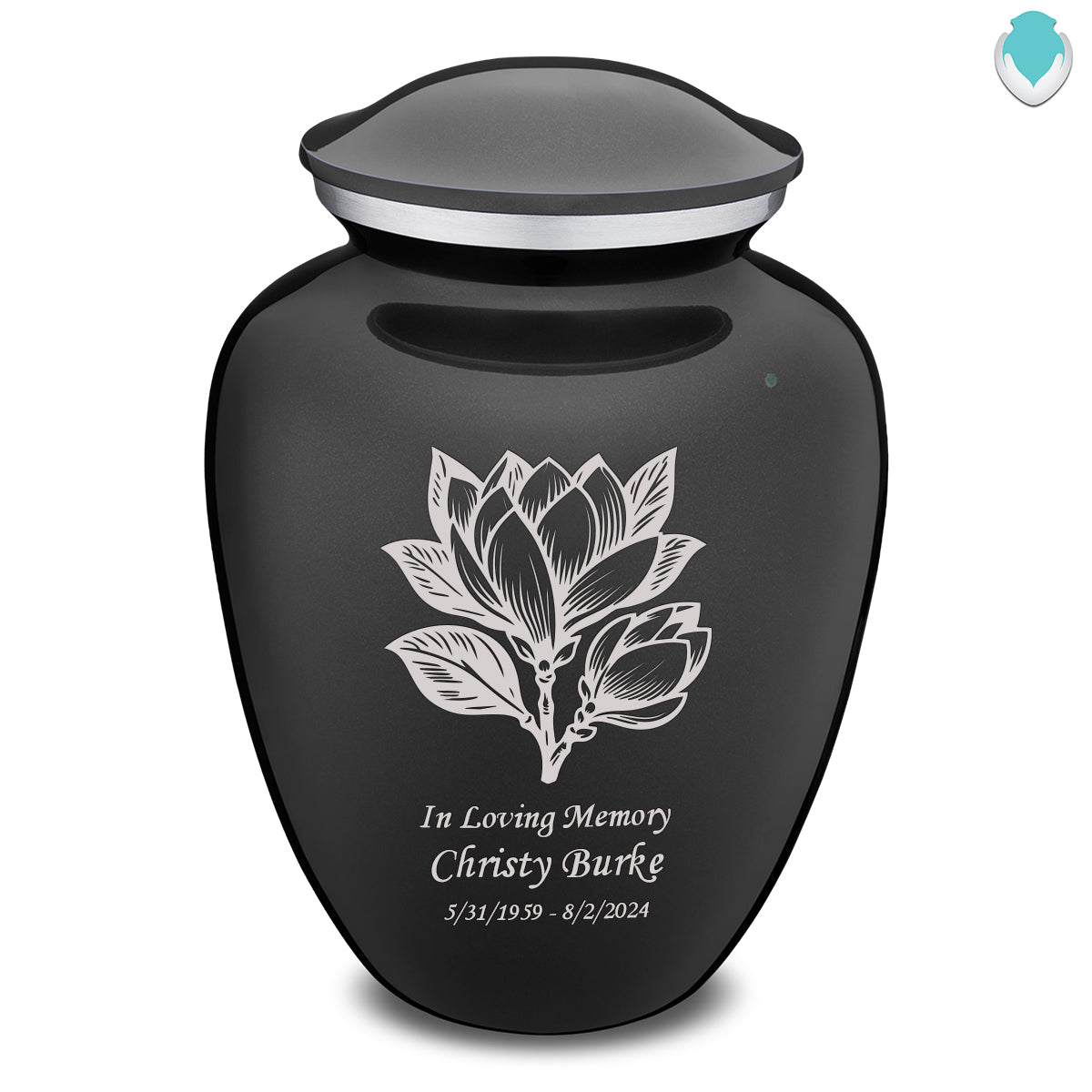 Adult Embrace Charcoal Black Magnolia Flower Cremation Urn
