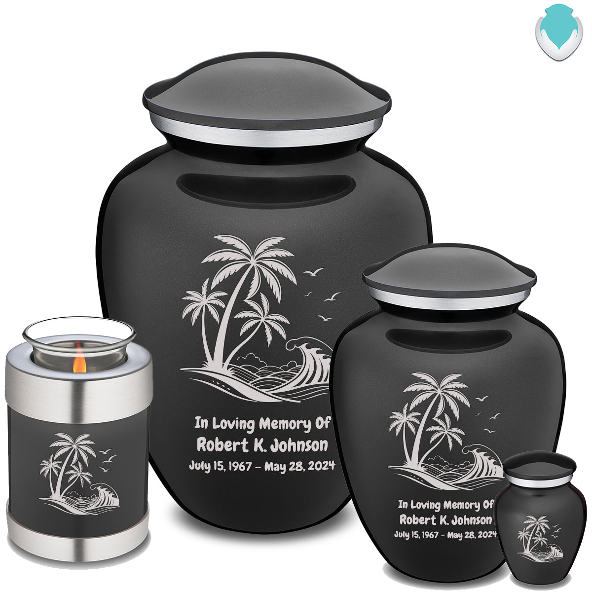 Candle Holder Embrace Charcoal Black Palm Beach Cremation Urn