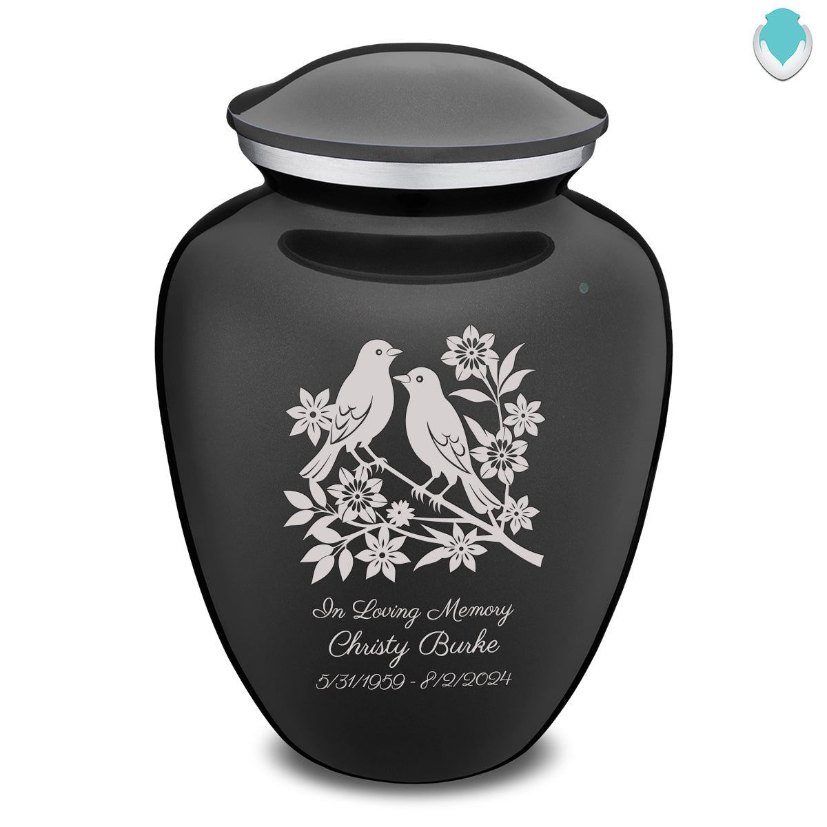 Adult Embrace Charcoal Black Songbirds Cremation Urn