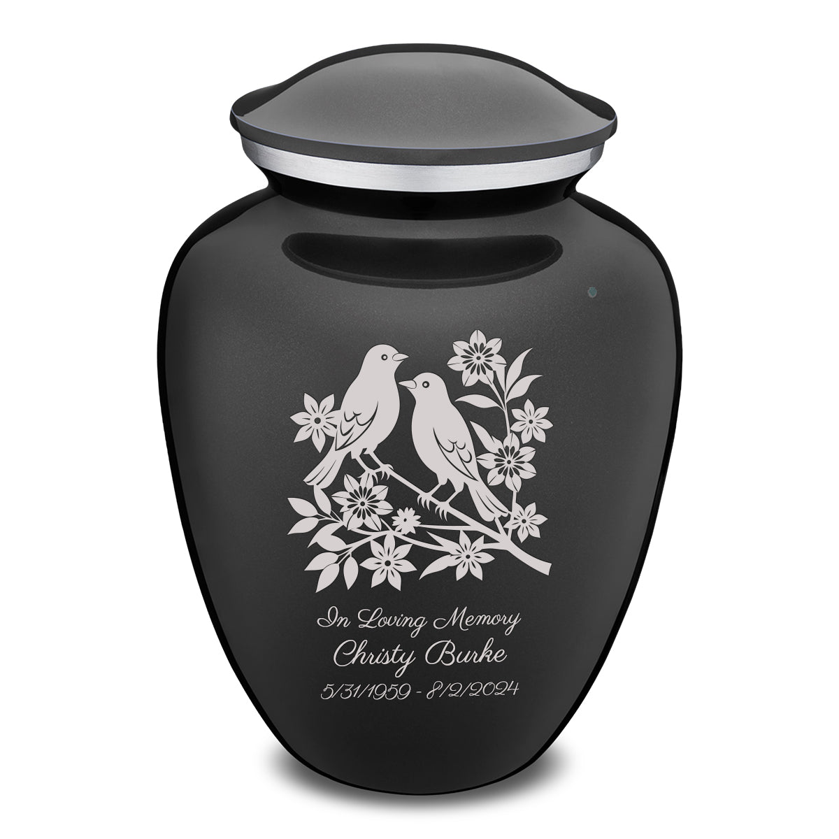 Adult Embrace Charcoal Black Songbirds Cremation Urn