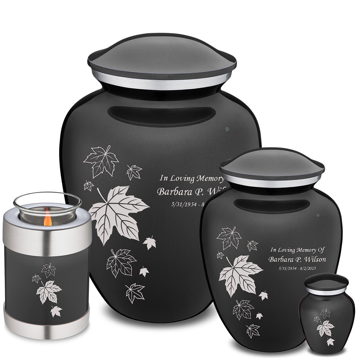 Medium Embrace Charcoal Falling Leaves Cremation Urn