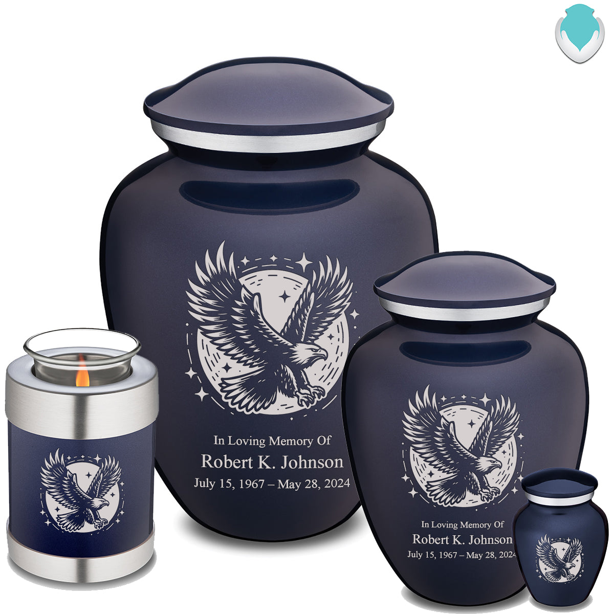 Candle Holder Embrace Cobalt Blue Flying Eagle Cremation Urn