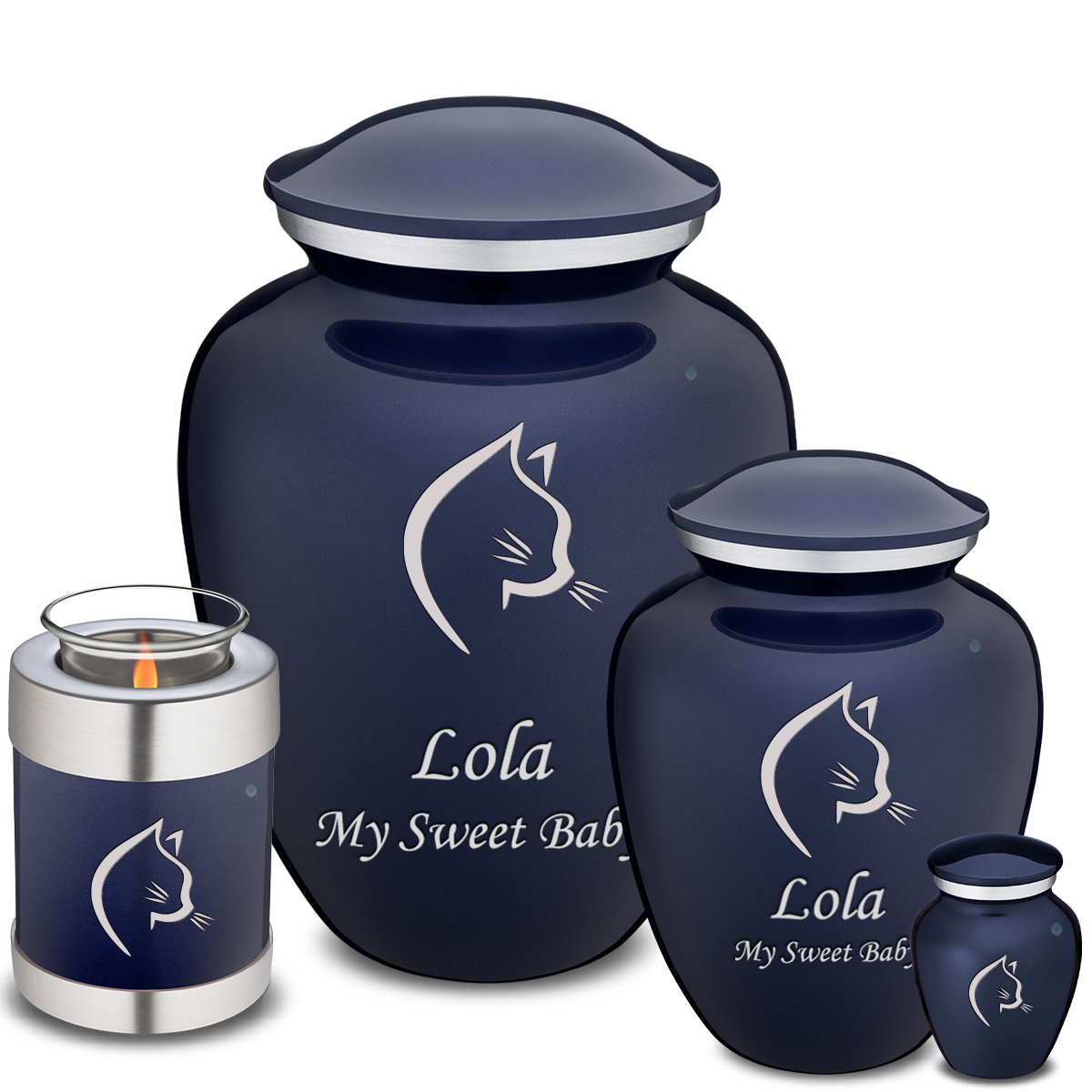 Medium Embrace Cobalt Blue Cat Pet Cremation Urn