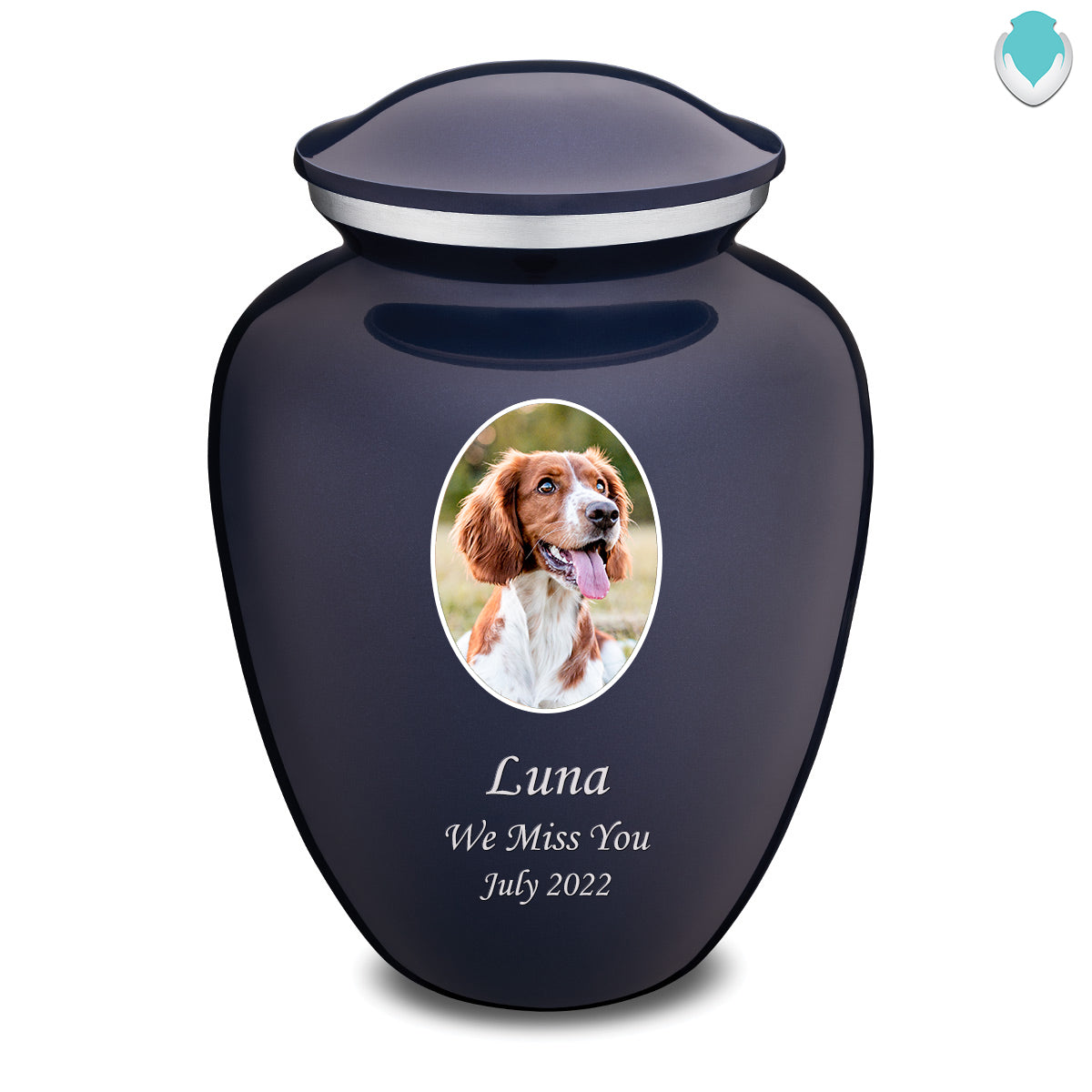 Adult Pet Embrace Cobalt Blue Portrait Cremation Urn