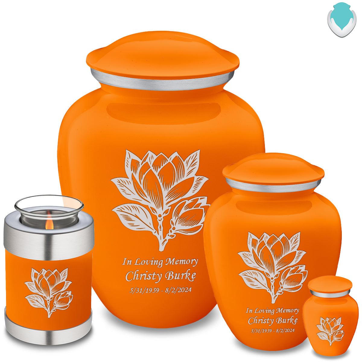 Keepsake Embrace Burnt Orange Magnolia Flower Cremation Urn