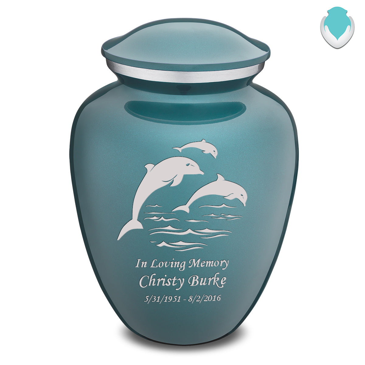 Adult Embrace Teal Dolphins Cremation Urn