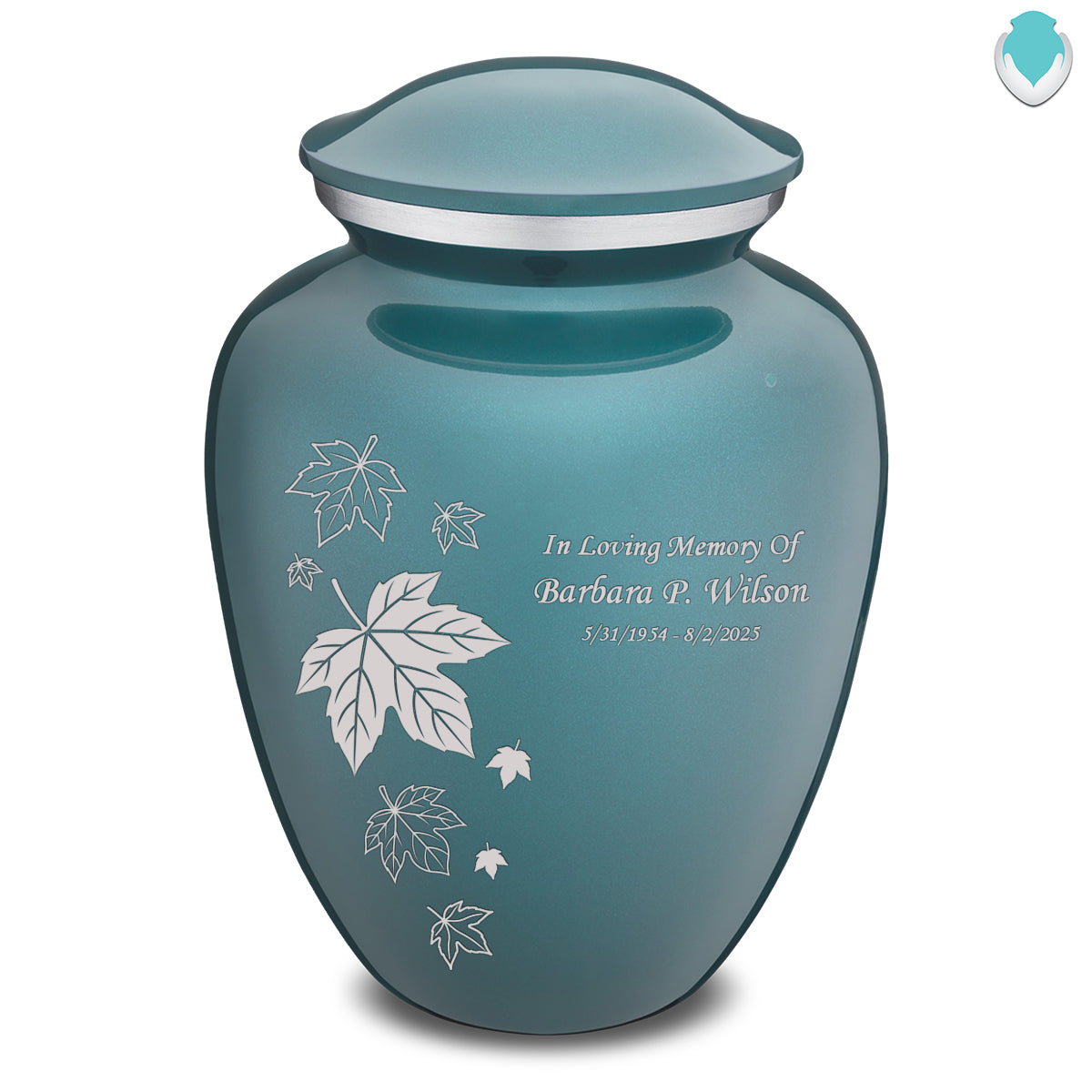 Adult Embrace Teal Falling Leaves Cremation Urn