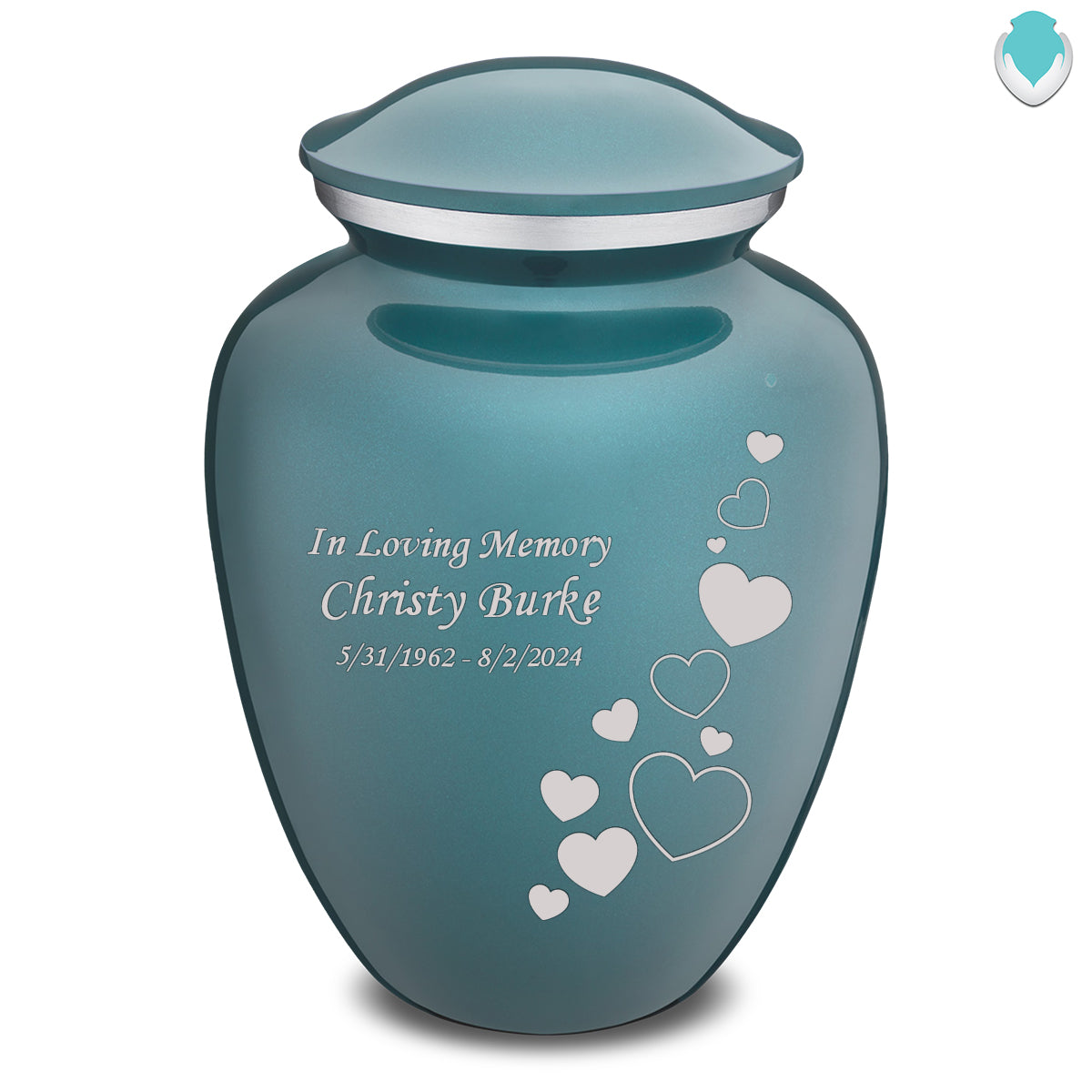 Adult Embrace Teal Floating Heart Cremation Urn