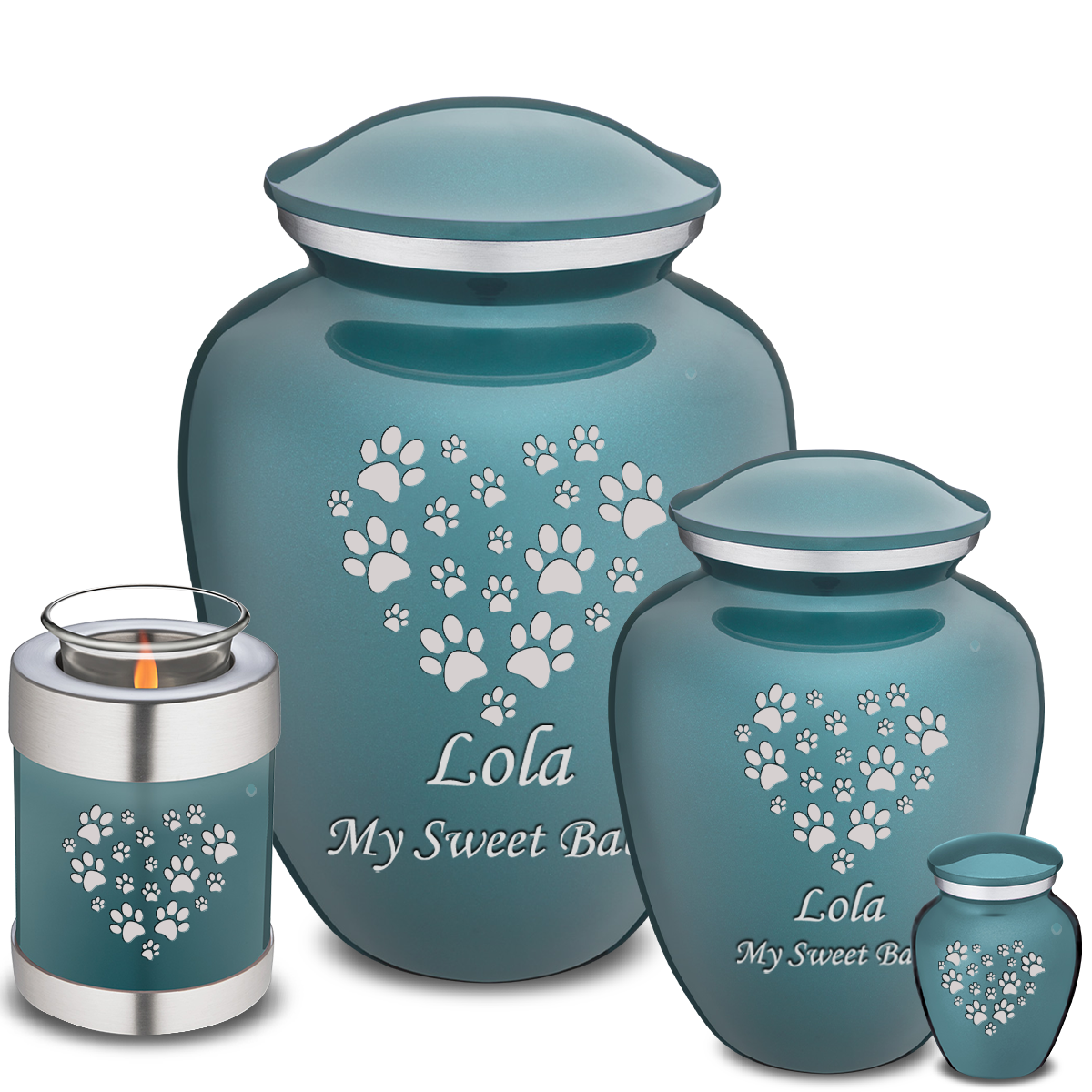 Large Embrace Teal Heart Paws Pet Cremation Urn