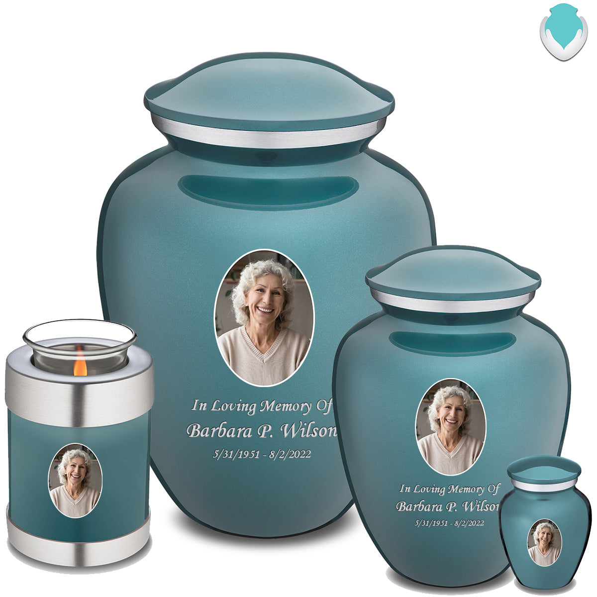 Candle Holder Embrace Teal Portrait Cremation Urn