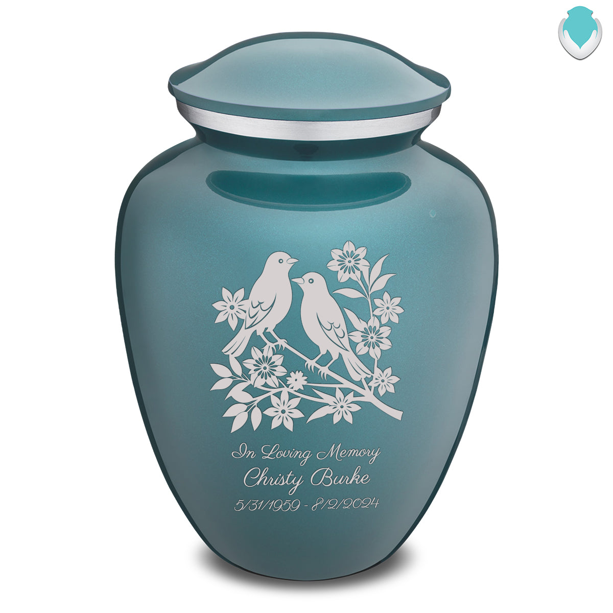 Adult Embrace Teal Songbirds Cremation Urn