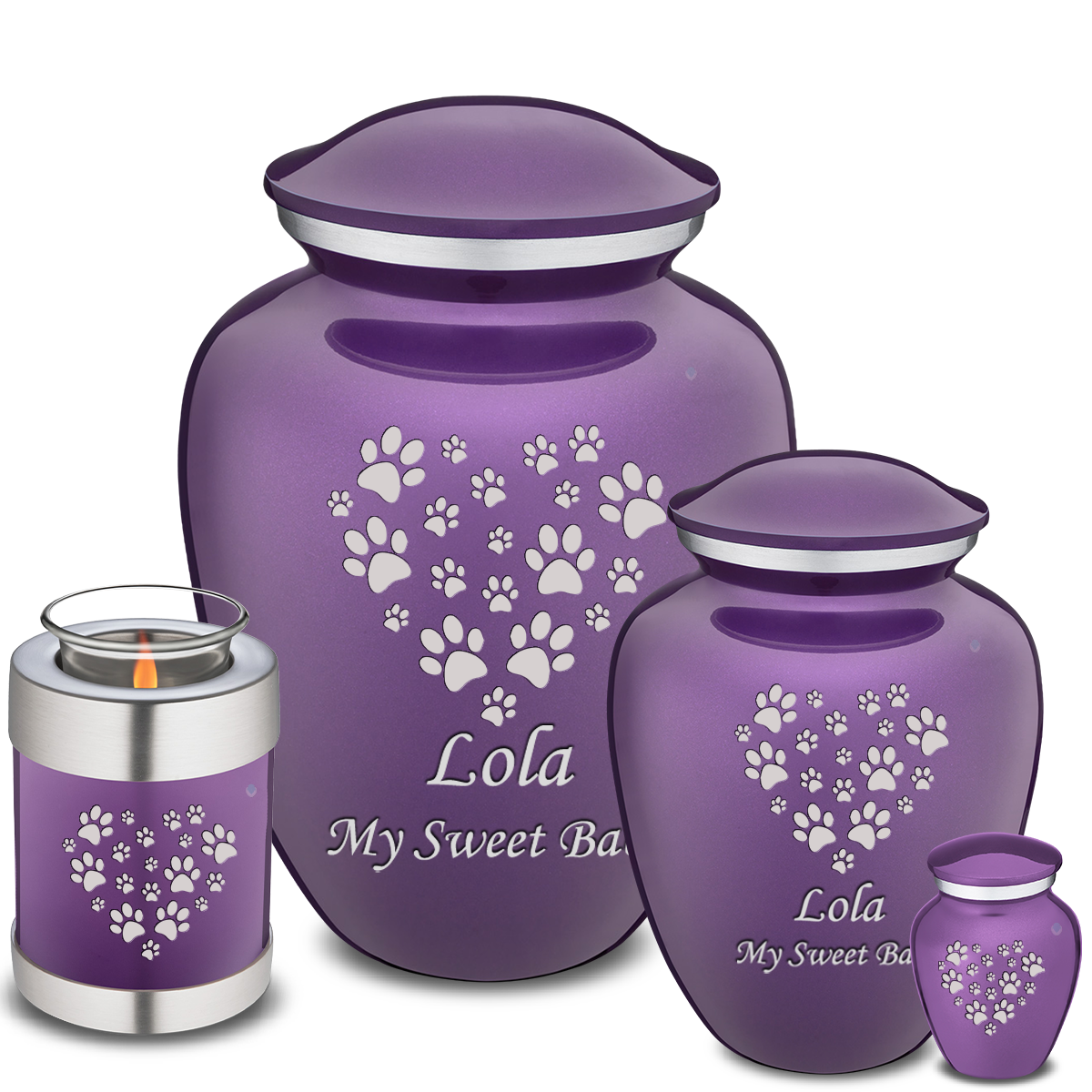 Large Embrace Purple Heart Paws Pet Cremation Urn