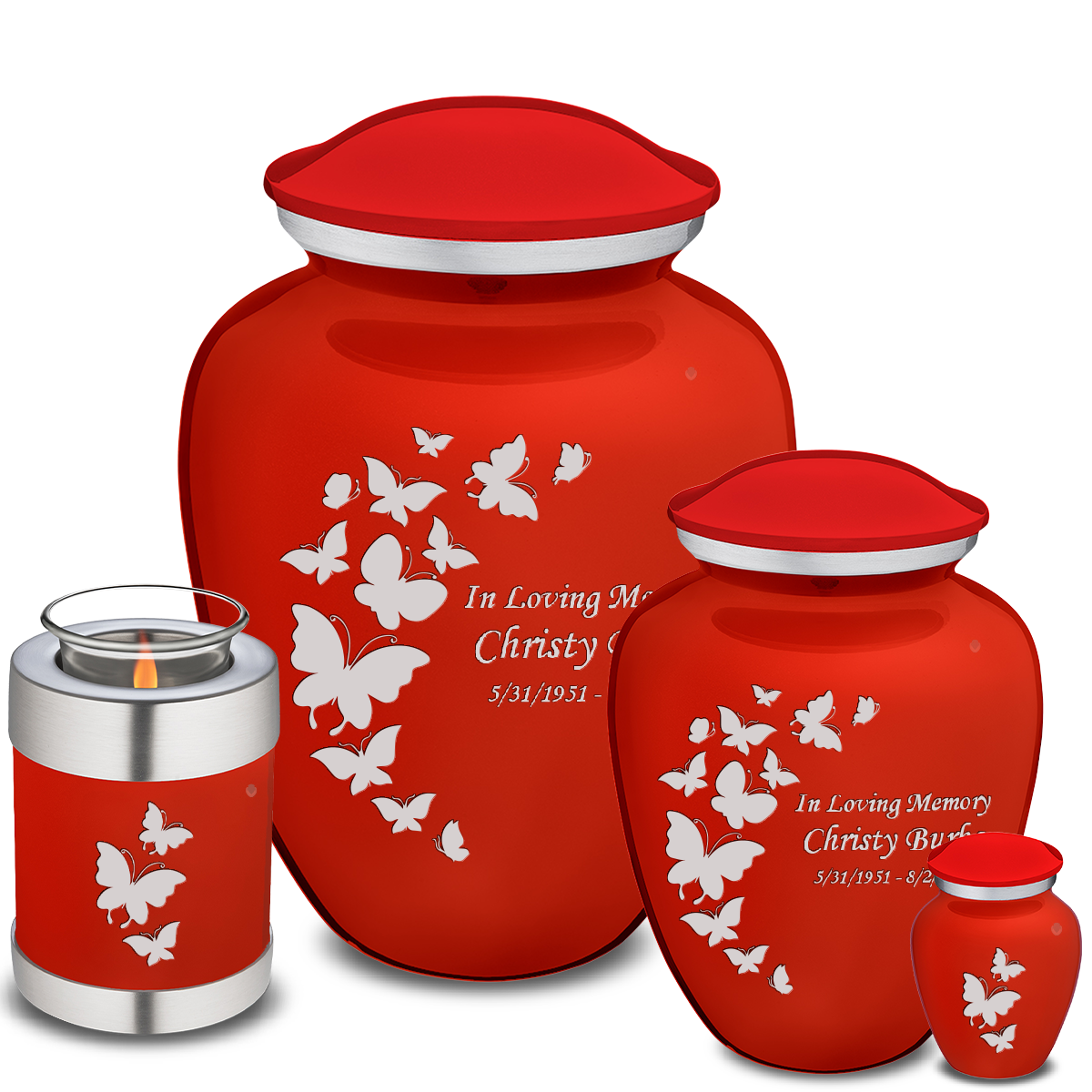 Medium Embrace Bright Red Butterfly Cremation Urn