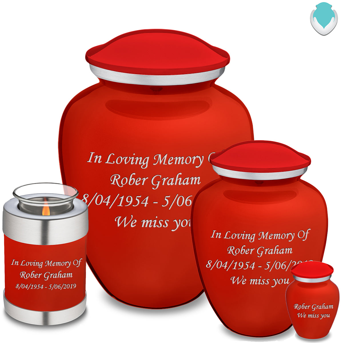 Candle Holder Embrace Bright Red Custom Engraved Text Cremation Urn