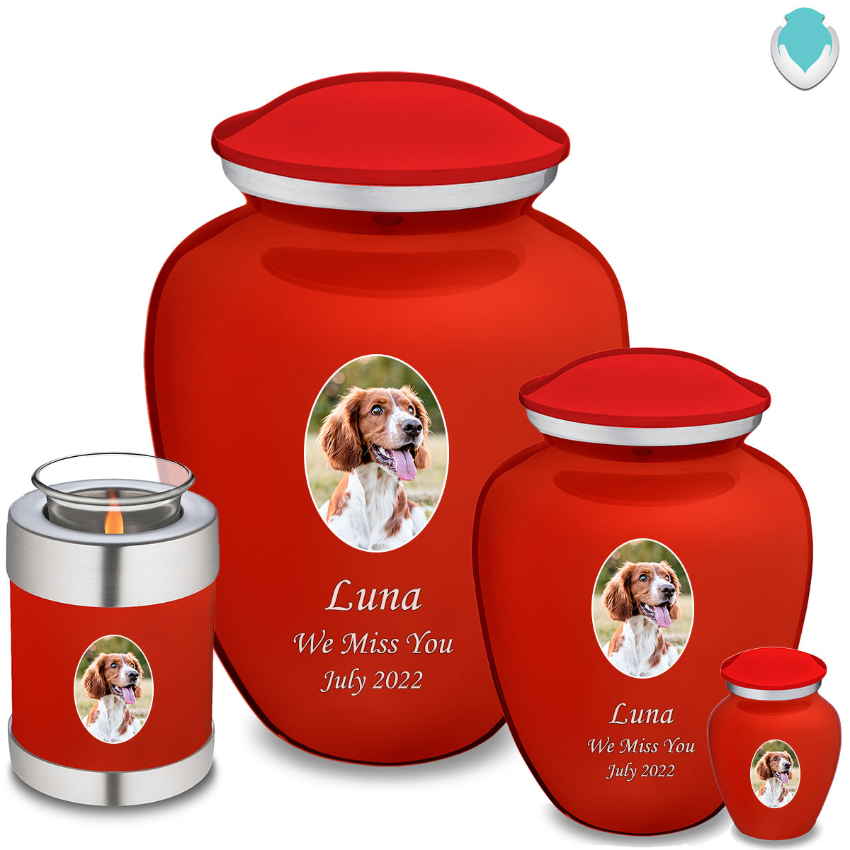 Adult Pet Embrace Bright Red Portrait Cremation Urn