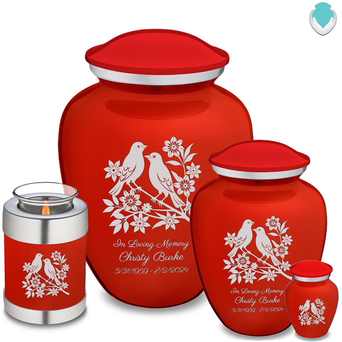 Adult Embrace Bright Red Songbirds Cremation Urn