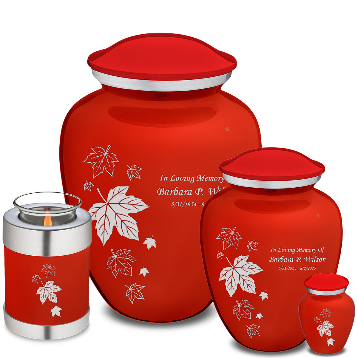 Adult Embrace Bright Red Falling Leaves Cremation Urn