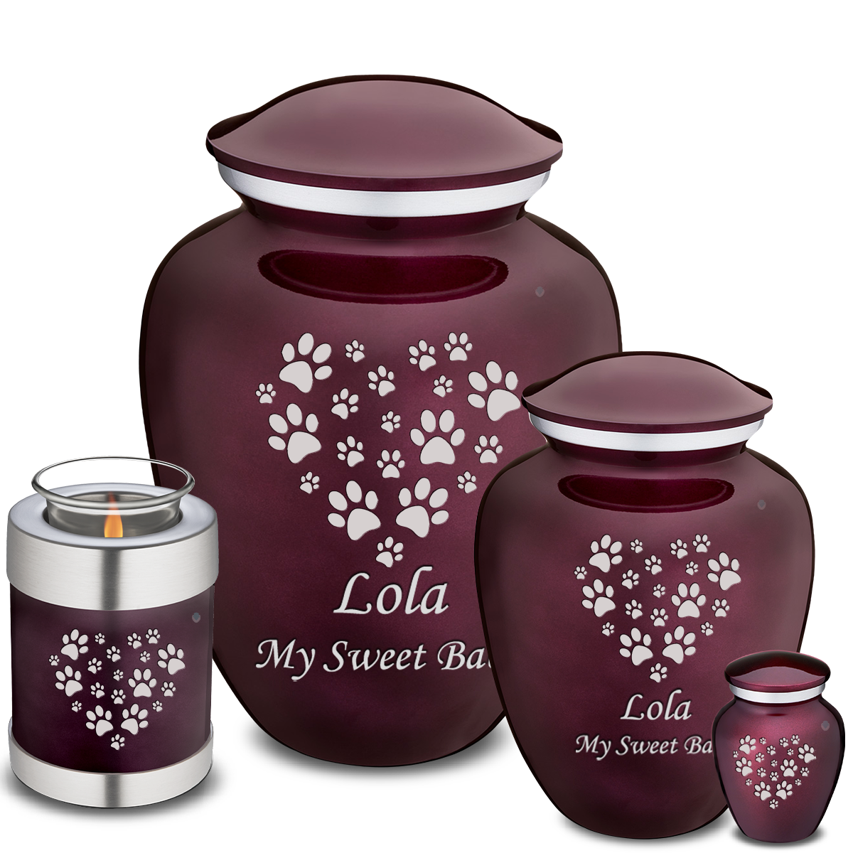 Medium Embrace Cherry Purple Heart Paws Pet Cremation Urn