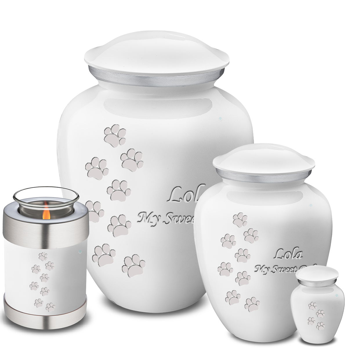 Medium Embrace White Walking Paws Pet Cremation Urn