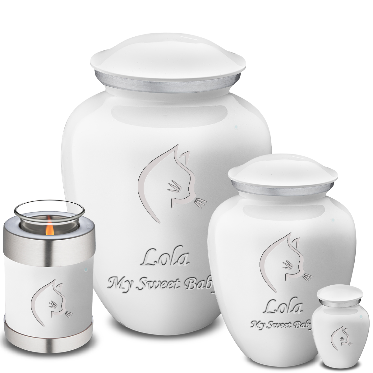 Medium Embrace White Cat Pet Cremation Urn