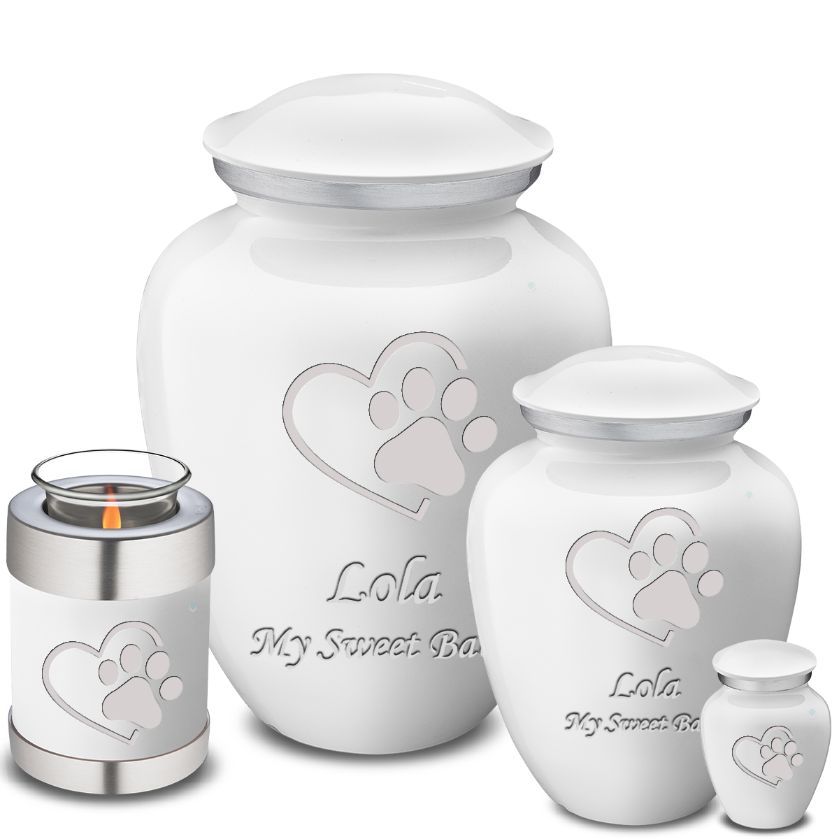 Medium Embrace White Single Paw Heart Pet Cremation Urn