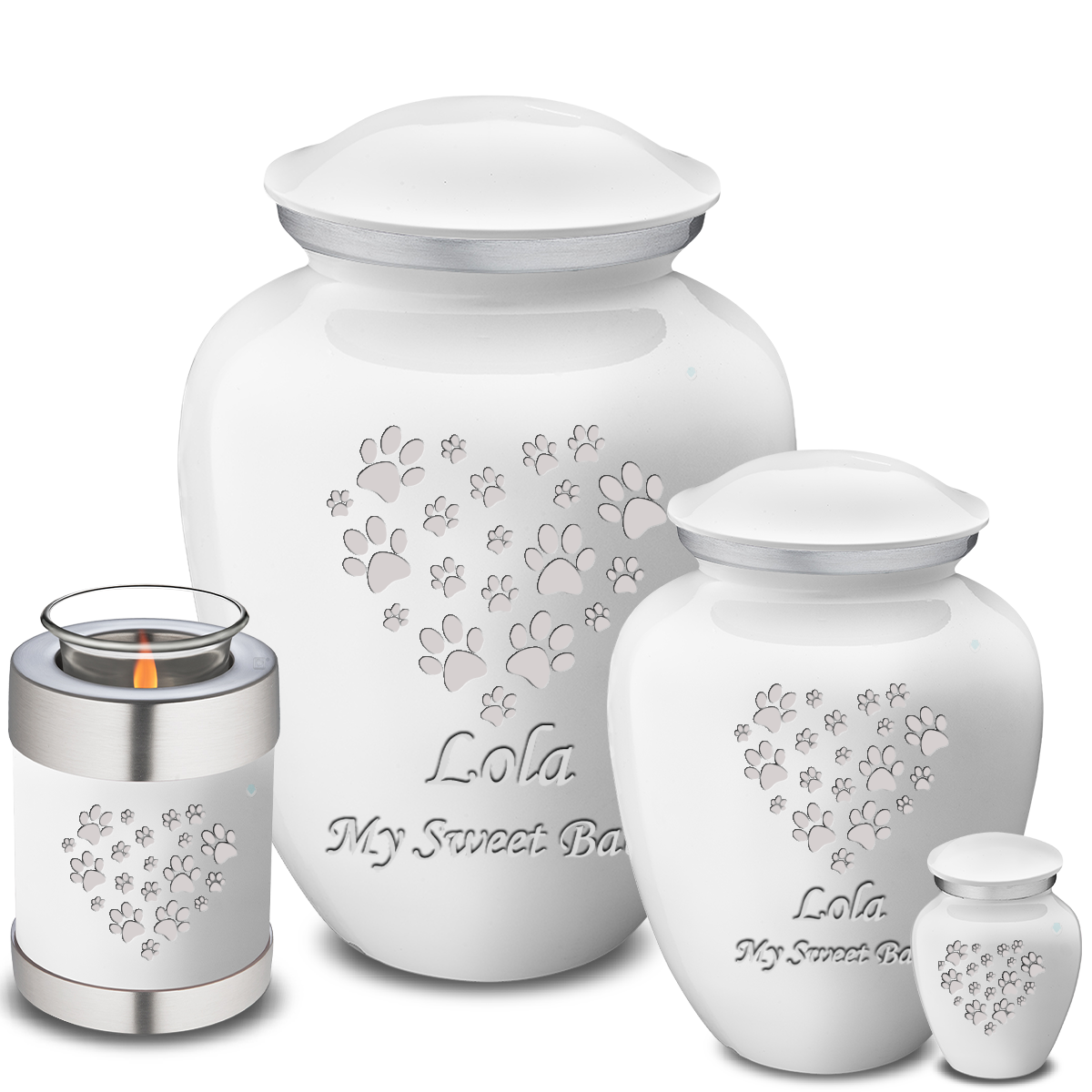 Large Embrace White Heart Paws Pet Cremation Urn