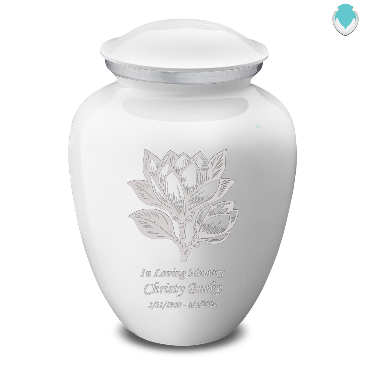 Adult Embrace White Magnolia Flower Cremation Urn