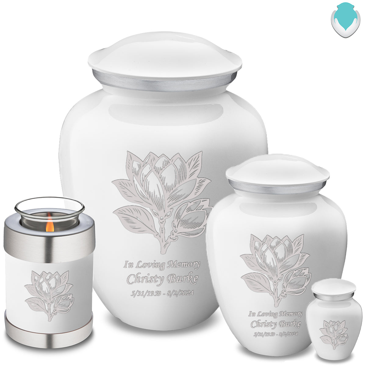Adult Embrace White Magnolia Flower Cremation Urn