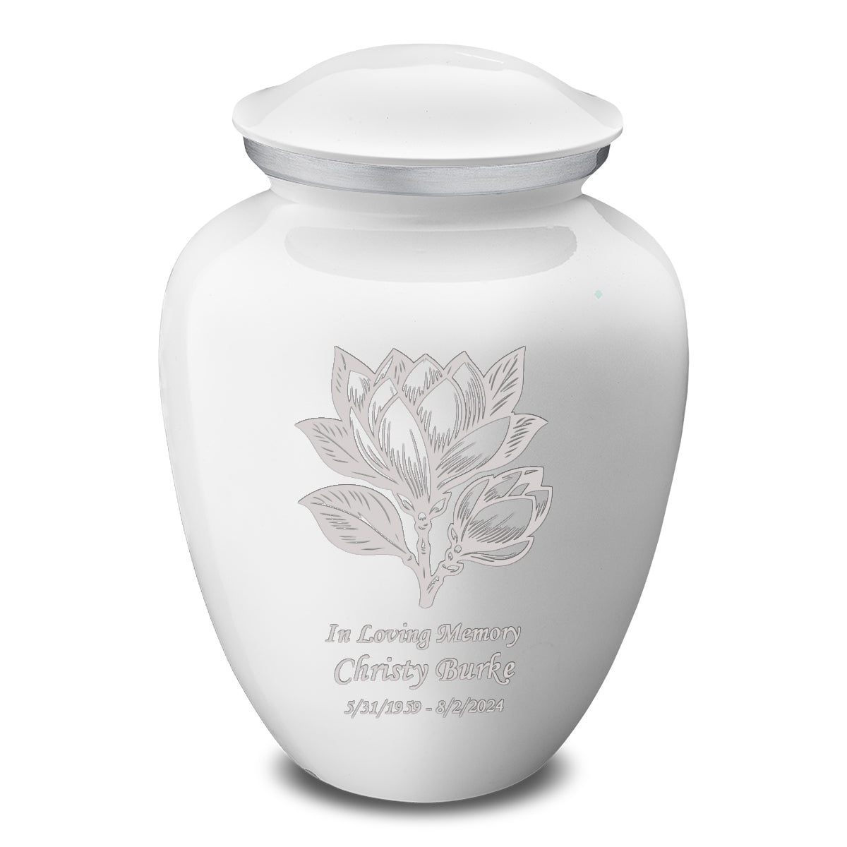 Adult Embrace White Magnolia Flower Cremation Urn