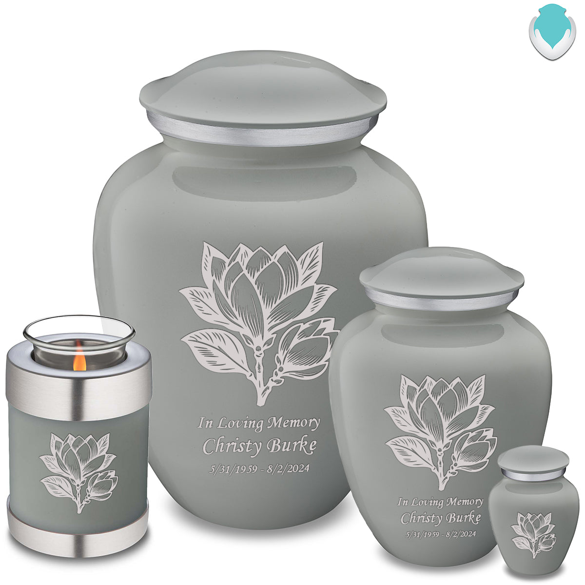 Medium Embrace Slate Grey Magnolia Flower Cremation Urn