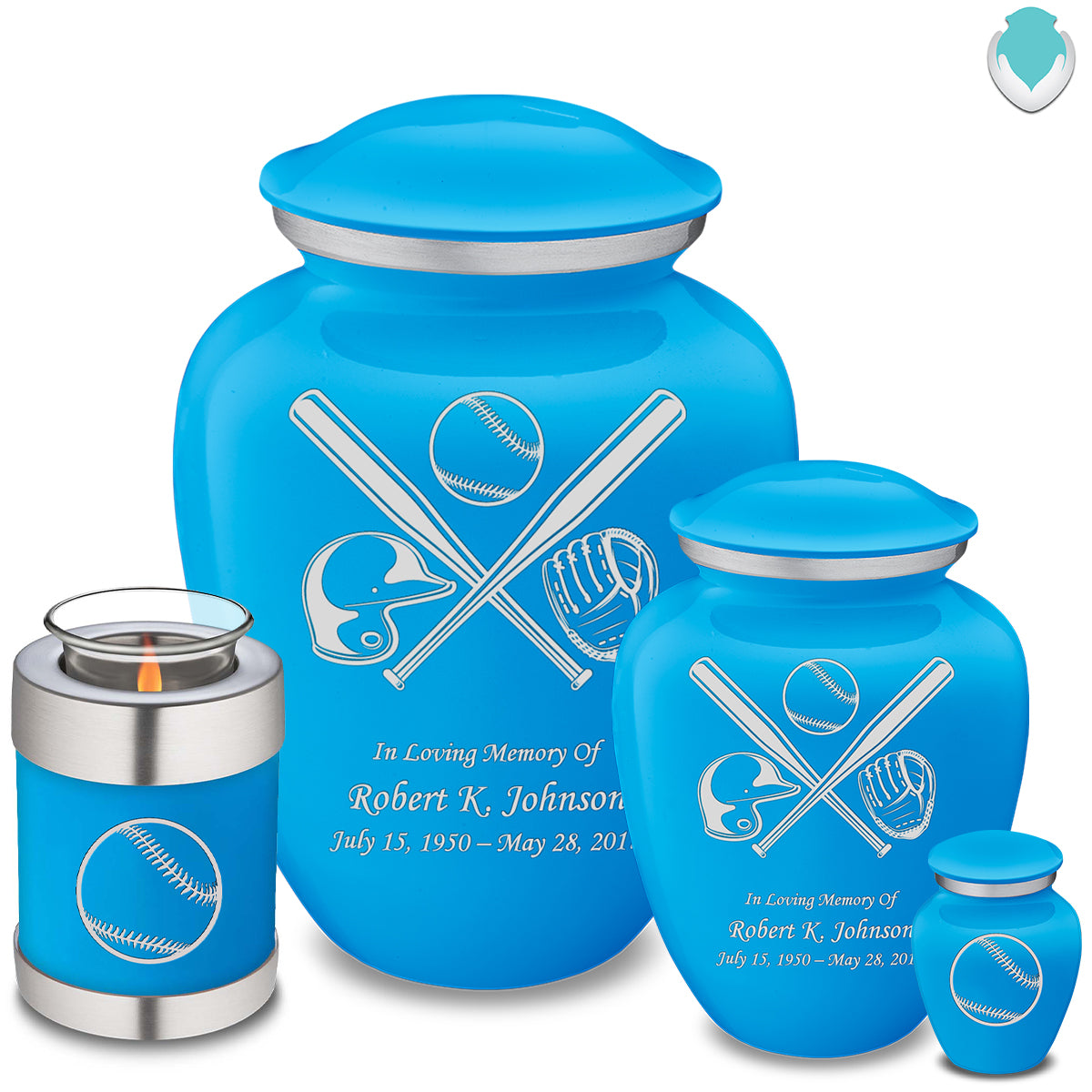 Medium Embrace Racing Blue Baseball Cremation Urn