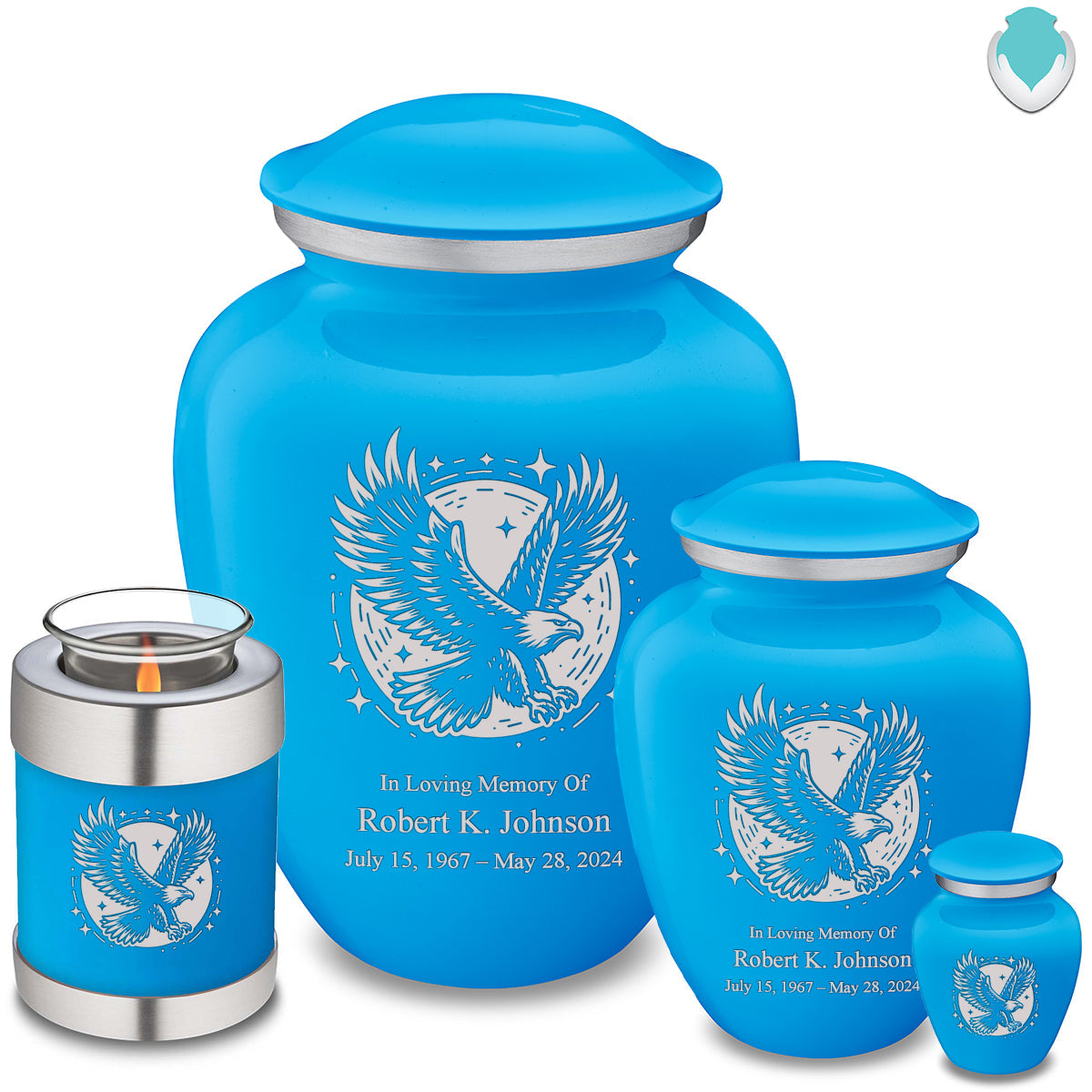 Medium Embrace Racing Blue Flying Eagle Cremation Urn