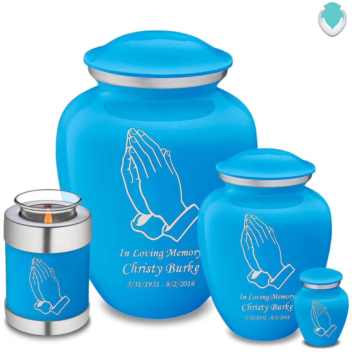 Keepsake Embrace Racing Blue Praying Hands Cremation Urn