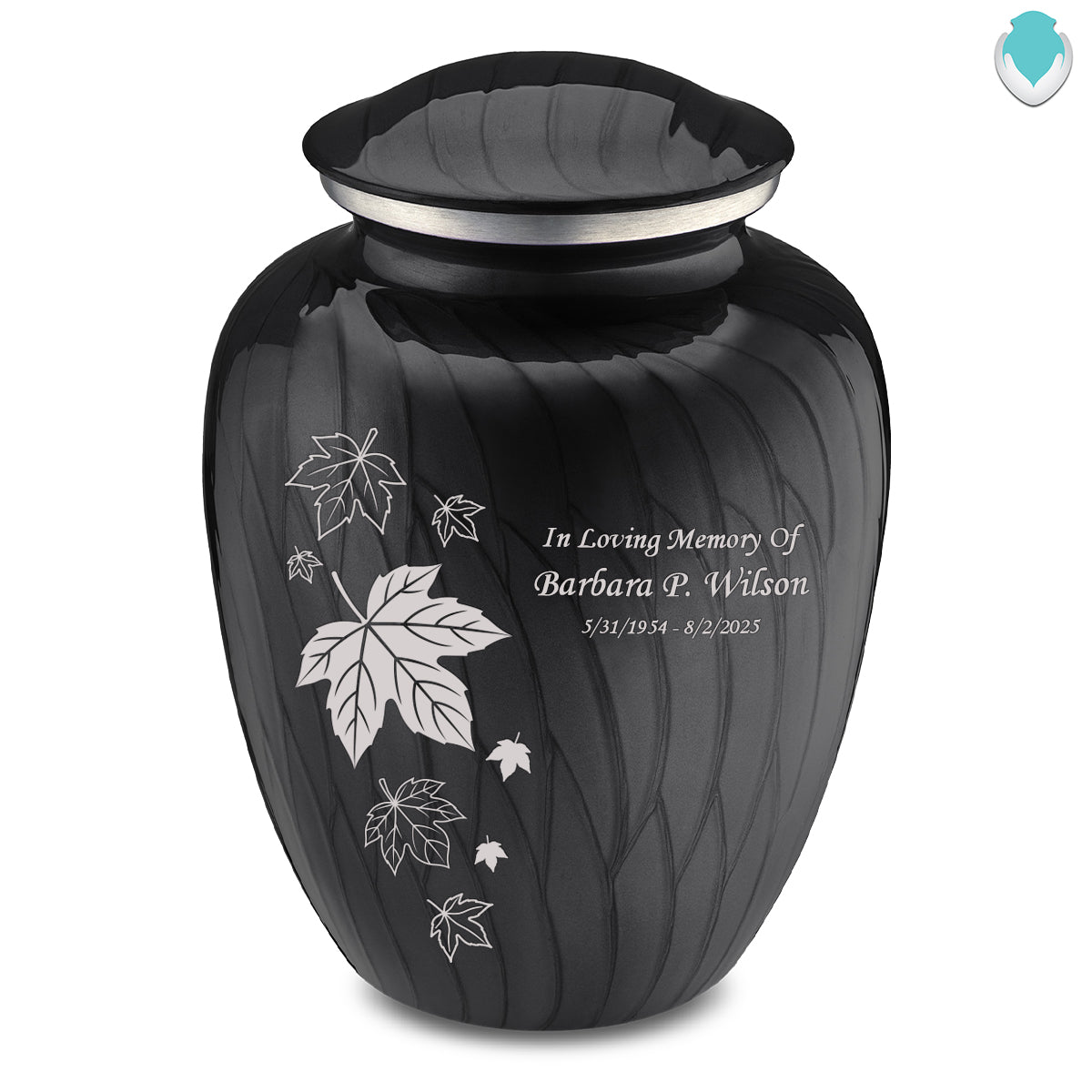 Adult Embrace Pearl Black Falling Leaves Cremation Urn