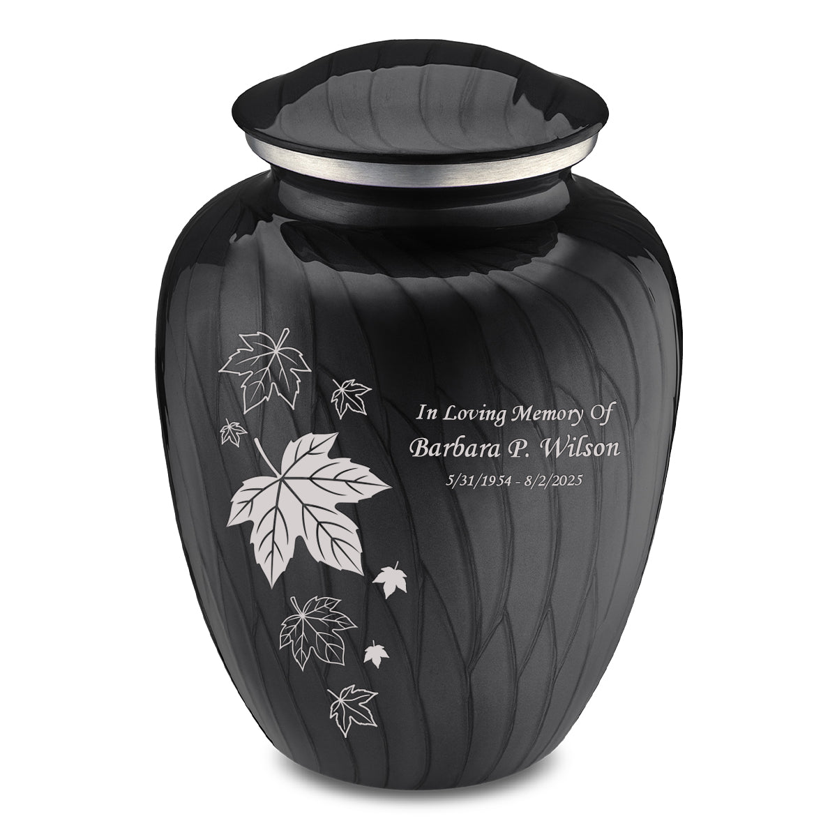 Adult Embrace Pearl Black Falling Leaves Cremation Urn