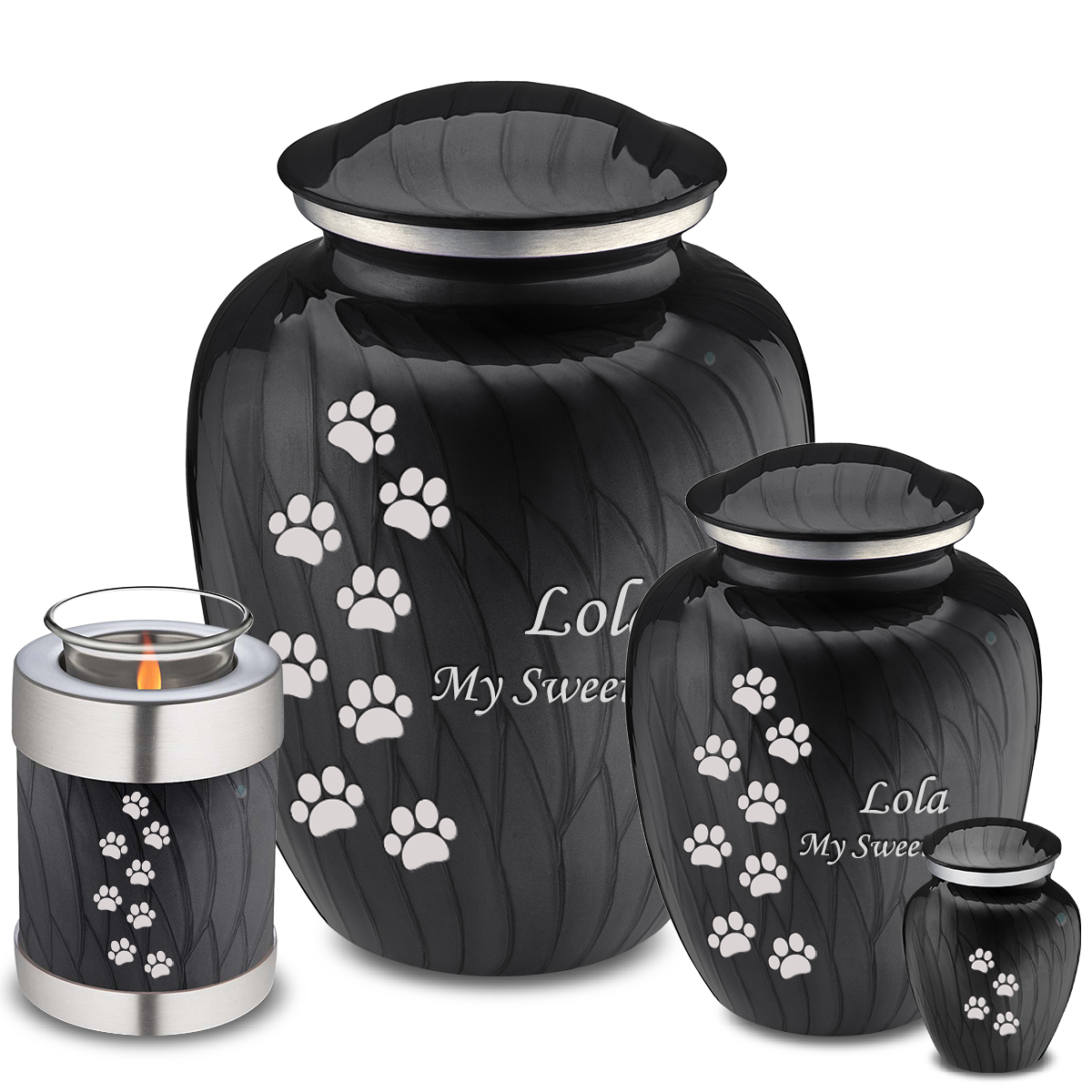 Medium Embrace Pearl Black Walking Paws Pet Cremation Urn
