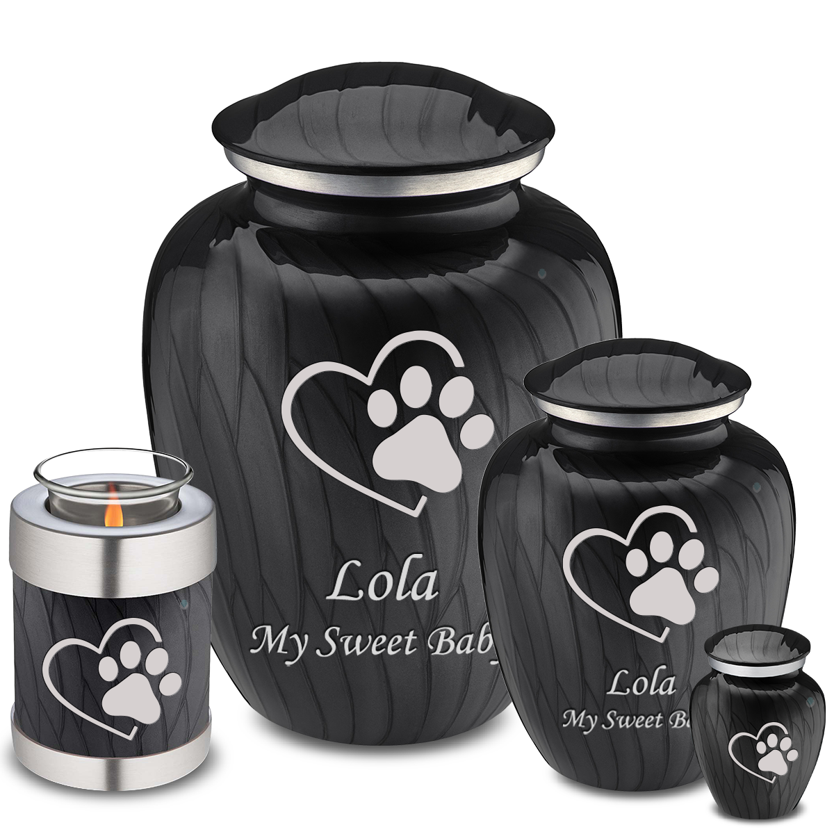 Medium Embrace Pearl Black Single Paw Heart Pet Cremation Urn