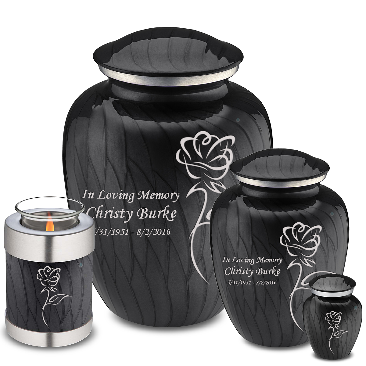 Medium Embrace Pearl Black Rose Cremation Urn
