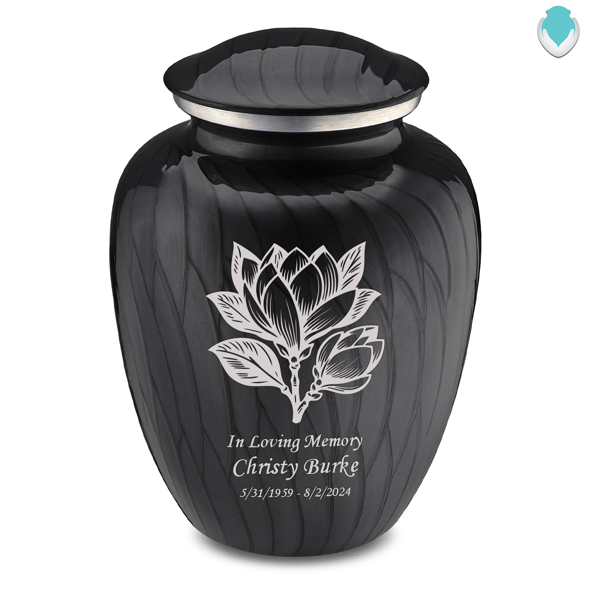 Adult Embrace Pearl Black Magnolia Flower Cremation Urn